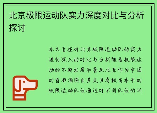 北京极限运动队实力深度对比与分析探讨